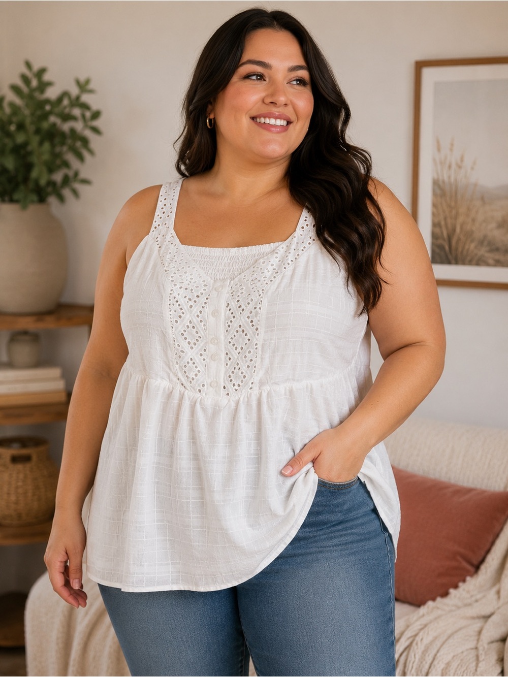 Torrid White Eyelet Lace Babydoll Tank Top